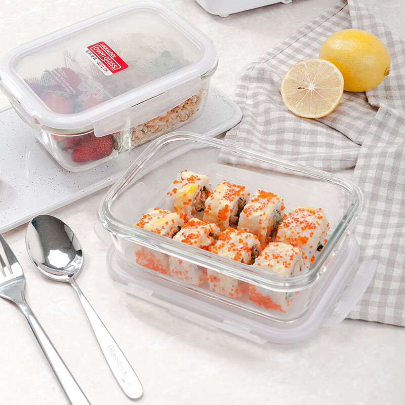 LOCK&LOCK heat-resistant glass crisper set microwave lunch box sealed lunch box lunch box 750ml*2+600 partitions+pack