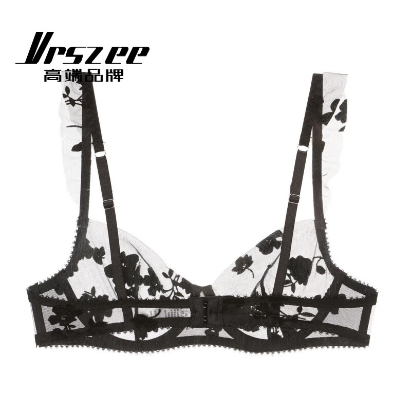 VRSZEE high-end brand underwear female sexy thin embroidered lace bra set push-up bra temptation underwear bikini black three-piece set 80B