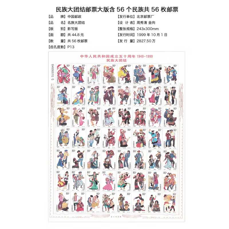 Haozangtianxia 50th Anniversary of the Founding of the People's Republic of China National Unity Stamp Large Edition Encapsulation Rating