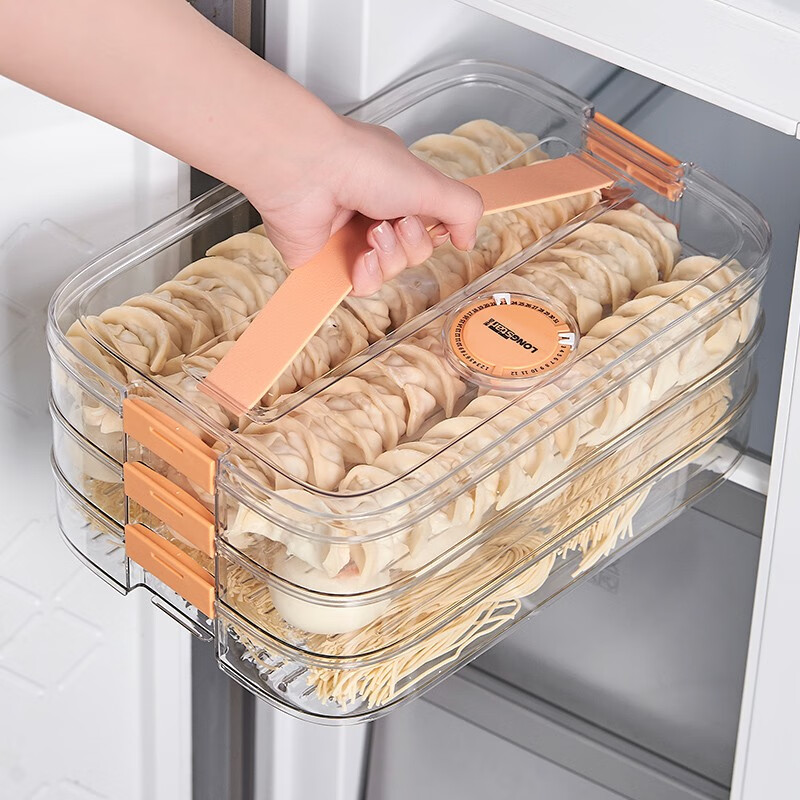 Longstar Dumpling Box Refrigerator Storage Box Rectangular Frozen Dumpling Box Quick Frozen Food Wonton Blunt with Cover Handle Can Hold About 120 Pieces Two Layers and One Cover