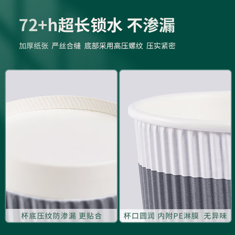 Baicaoyuan disposable paper cup business office coffee cup anti-scalding double-layer insulated corrugated cup 280ml*50 pieces style gray