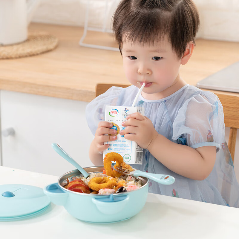 COOKSS children's dinner plate 316 stainless steel divided baby tableware food bowl baby suction cup water-filled thermal insulation bowl fork spoon powder