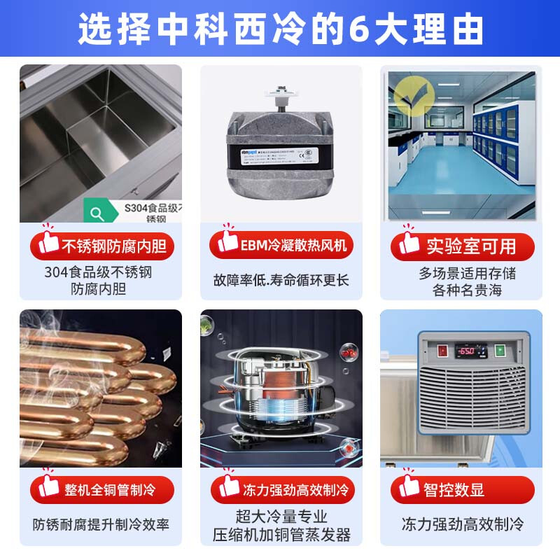 Zhongke Xileng ultra-low temperature refrigerator - 80 degrees small laboratory scientific research - 60 biological dry ice strain reagent freezer - minus 40 industrial parts cryogenic storage refrigeration quick freezer - 25~-65 C ultra-low temperature 228 liters