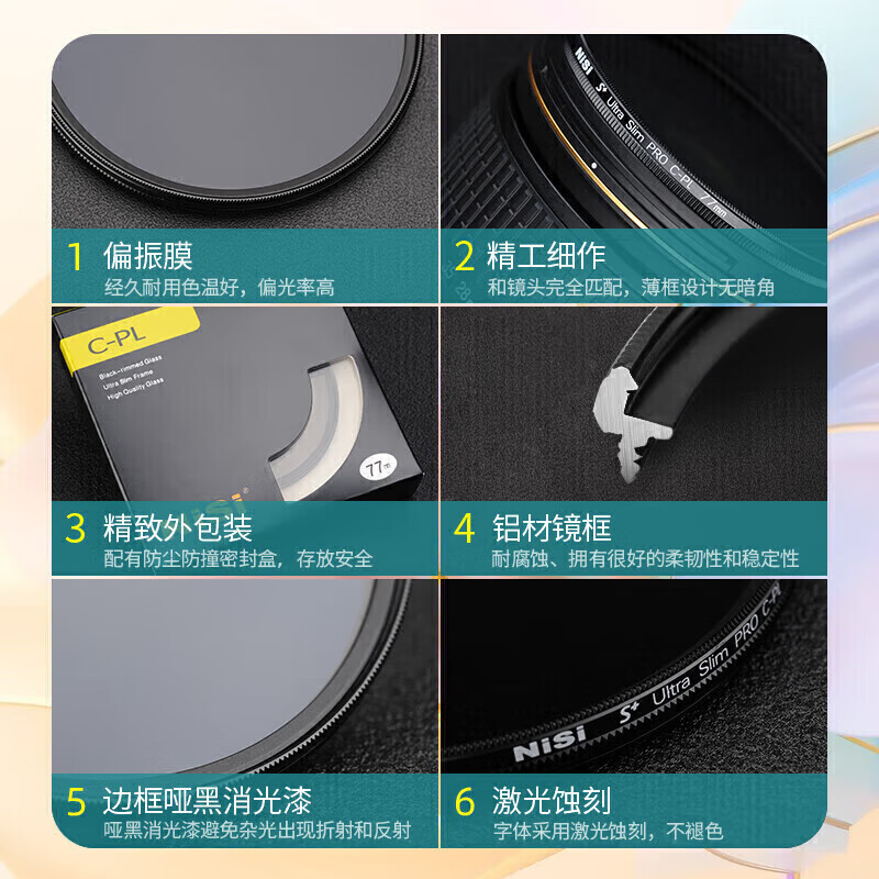 NiSi cpl polarizer 72mm ultra-thin frame high-definition anti-reflective filter polarizer restores color saturation landscape photography suitable for Canon and Sony micro-SLR cameras