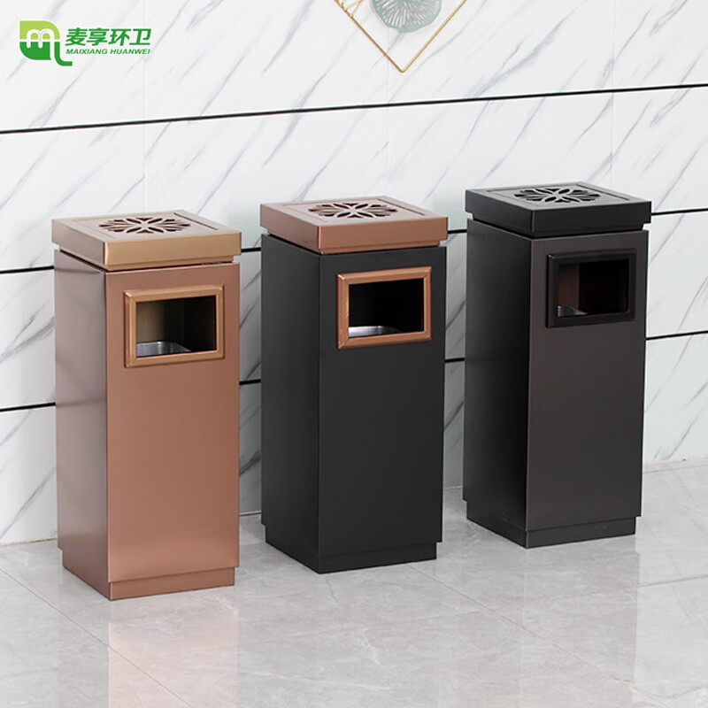 Maixiang sanitation ash bucket square bucket 201 stainless steel side throw custom trash can hotel smoke extinguisher bucket with ashtray shopping mall hotel elevator entrance corridor vertical ash column