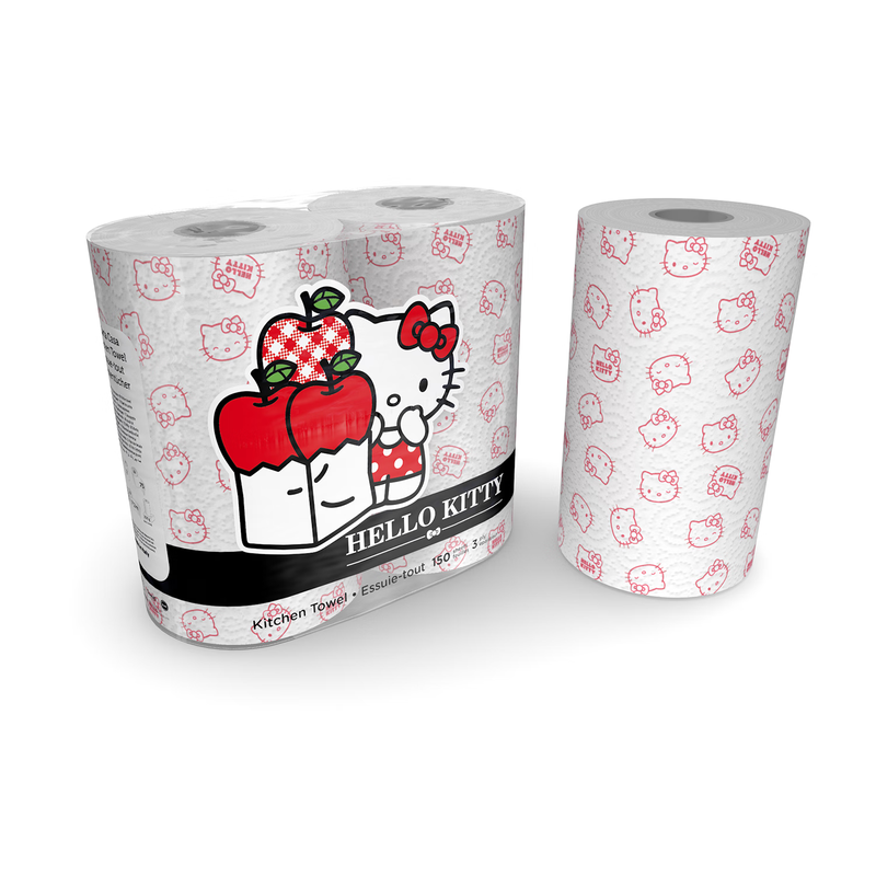 Kartika kitchen printed paper hello kitty 80 sections * 2 rolls disposable paper towels oil-absorbent kitchen and bathroom cleaning dry and wet