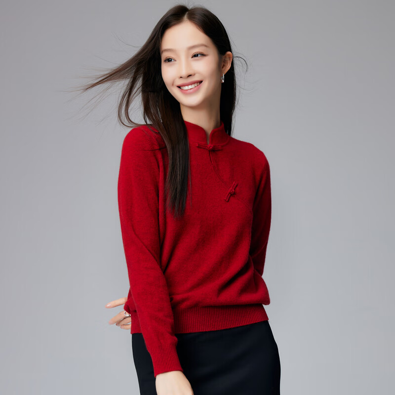 Paro new Chinese style disc button stand collar cashmere sweater Paro 25 autumn and winter new 100% cashmere women's knitted sweater