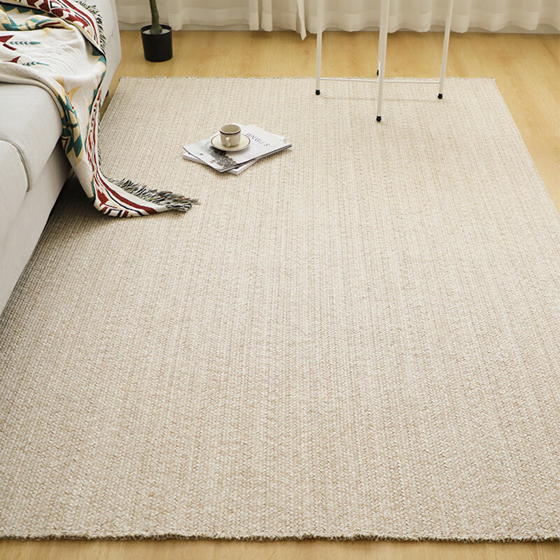 Spring Forest Japanese-style cotton thread hand-woven carpet living room coffee table bedroom bedside blanket no glue no formaldehyde study tatami hemp color yellow and white 90x150cm bedside blanket