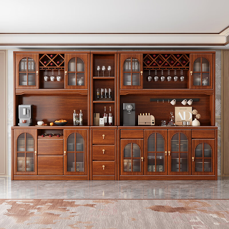 Youlinmen walnut solid wood sideboard storage wine cabinet with drawer glass door storage cabinet restaurant multi-functional cabinet three-door sideboard