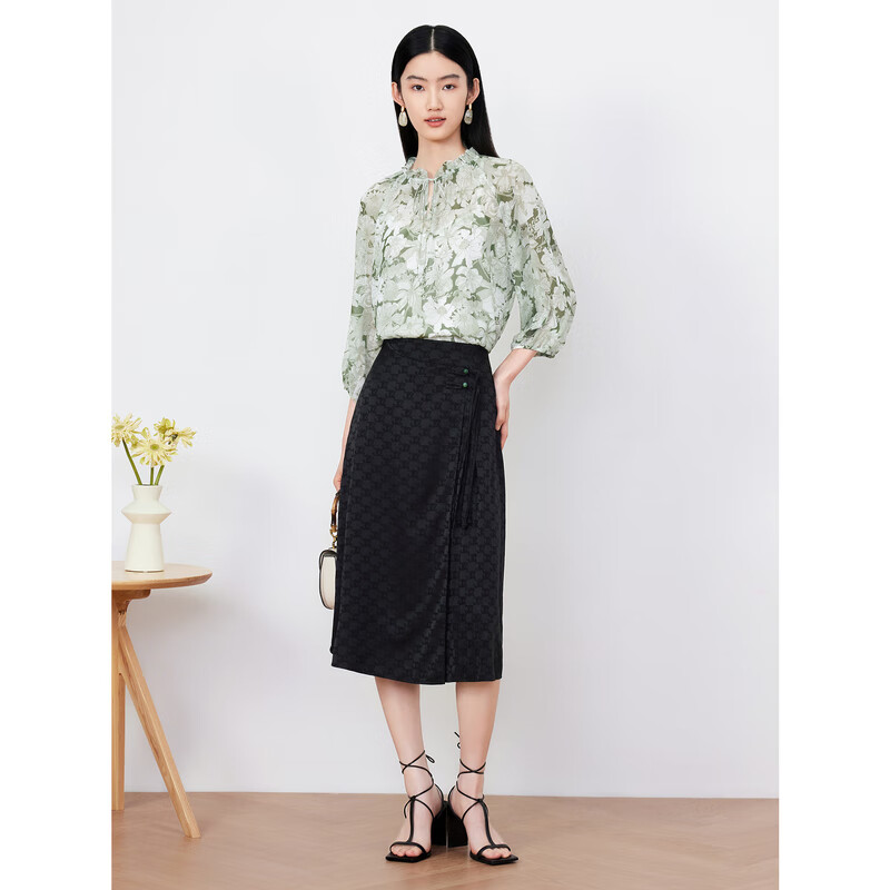 Jiuzi Annako printed chiffon shirt women's summer loose mountain floral green suspender green flower light green L