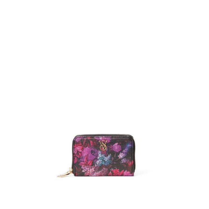 Victoria's Secret Victoria's Secret Small Zipper Wallet Card Holder Fashionable Multiple Card Slots Compact, Exquisite and Portable Black Lily One Size