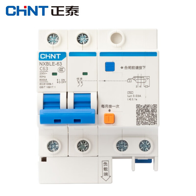 Chint (CHNT) NXBLE-63-2P-C63-30mA-6kA small leakage protection circuit breaker leakage protection air switch 2P 63A