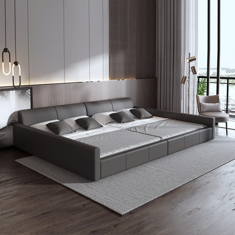 Qumandi triple bed large bed tatami second child family parent-child bed master bedroom modern simple 3 people 4 people spliced large bed 3 meters 1.8+1.8 meters bed + coconut palm spine mattress other x frame structure