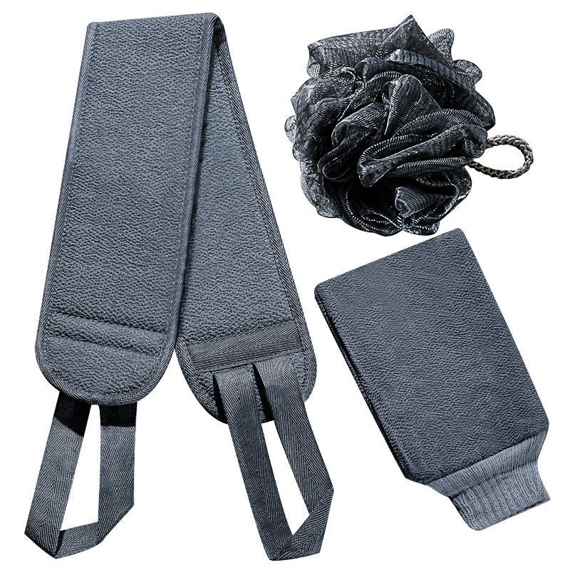 Men's special bath towel, bath towel, powerful mud and dust artifact, household gloves for back rubbing, long strip of back, three-piece set, bath towel + bath gloves + bath ball