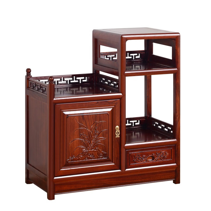 Neijimu new Chinese style solid wood tea cabinet living room storage sideboard tea table storage cabinet tea cabinet tea side cabinet tea cabinet high left and low right - walnut color