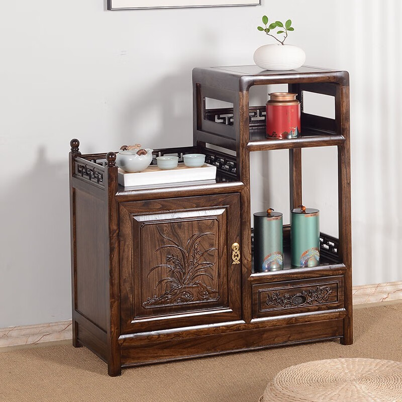 Neijimu new Chinese style solid wood tea cabinet living room storage sideboard tea table storage cabinet tea cabinet tea side cabinet tea cabinet high left and low right - walnut color