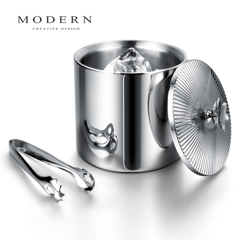 MODERN DELICATE LIFEL MODERN light luxury double-layer ice bucket ice cube storage bucket stainless steel commercial creative champagne bucket red wine chilled double-layer ice bucket (without clip)