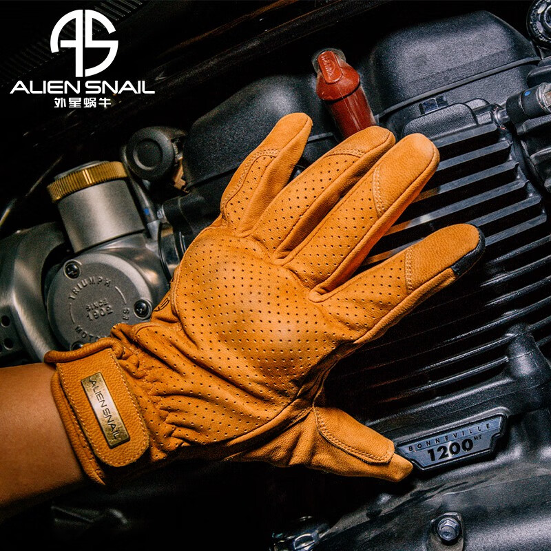 Alien Snail V7 Motorcycle Riding Summer Gloves Men's Retro Motorcycle Gloves Anti-fall, Anti-Slip, Wear-Resistant Touch Screen Rider Equipment Women's V7 Khaki (Spring, Summer and Autumn) 2XL