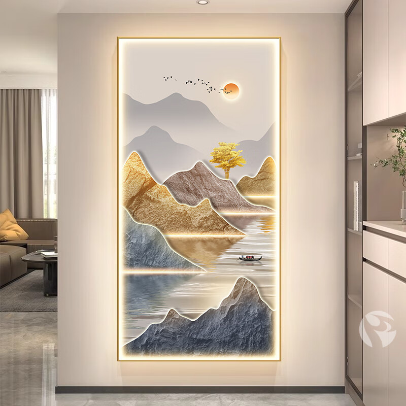 Mopai (Mopai) entrance hall decorative painting light luxury and high-end sense with LED light painting entrance corridor aisle hanging painting background wall painting Jiayouwanfu 80*160cm (LED light painting/remote charger type)
