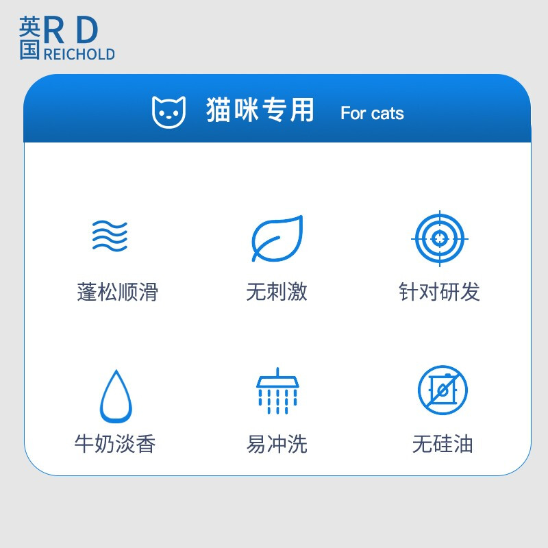 REICHOLD British Cat Smooth Shampoo 500ml Adult and Kitten Antibacterial Hypoallergenic Fluffy Hair Beauty Pet Shower Gel