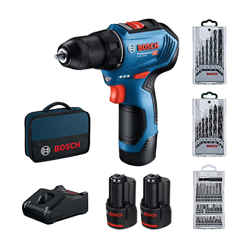 Bosch (BOSCH) hand electric drill screwdriver for screwing and drilling two-in-one lithium battery dual electric including drill bit\bit set GSR 12V-30