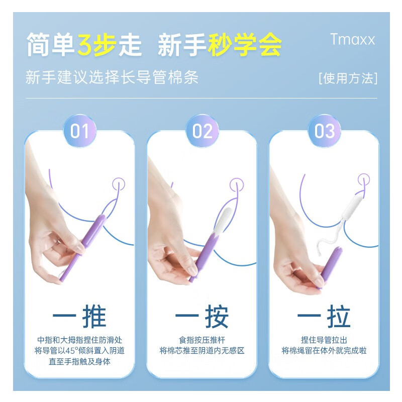 Tmaxx long catheter tampon with built-in plug-in sanitary napkin, menstrual period cotton swab for swimming, daily and night use, super absorbency, 20 pcs, 4 boxes