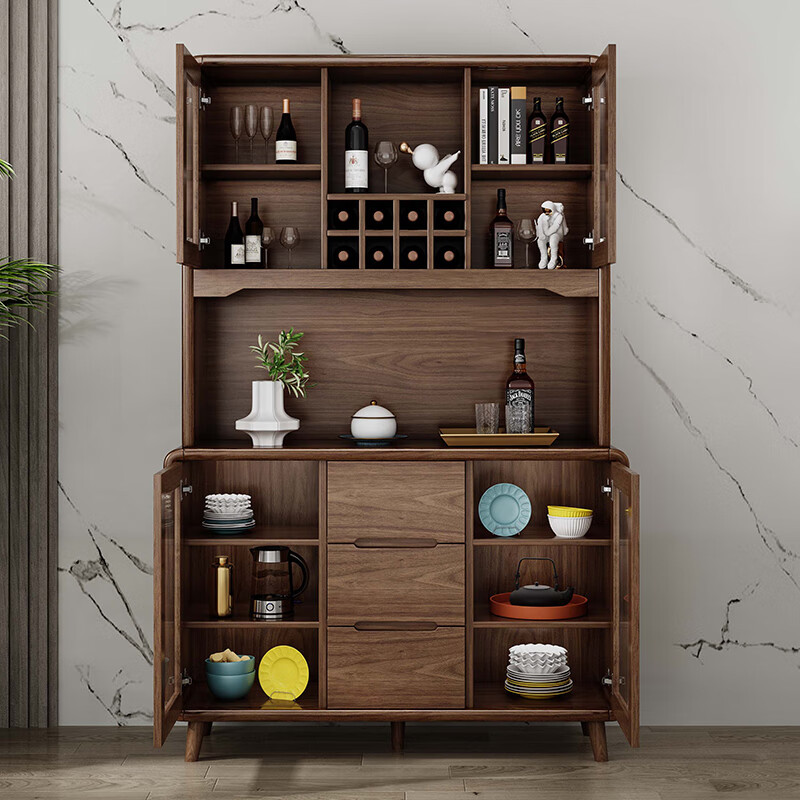 GULEJAR new Chinese style sideboard wine cabinet sideboard preparation cabinet multifunctional living room tea kitchen cupboard wall large capacity storage cabinet solid wood panel length 106 width 40 height 200CM
