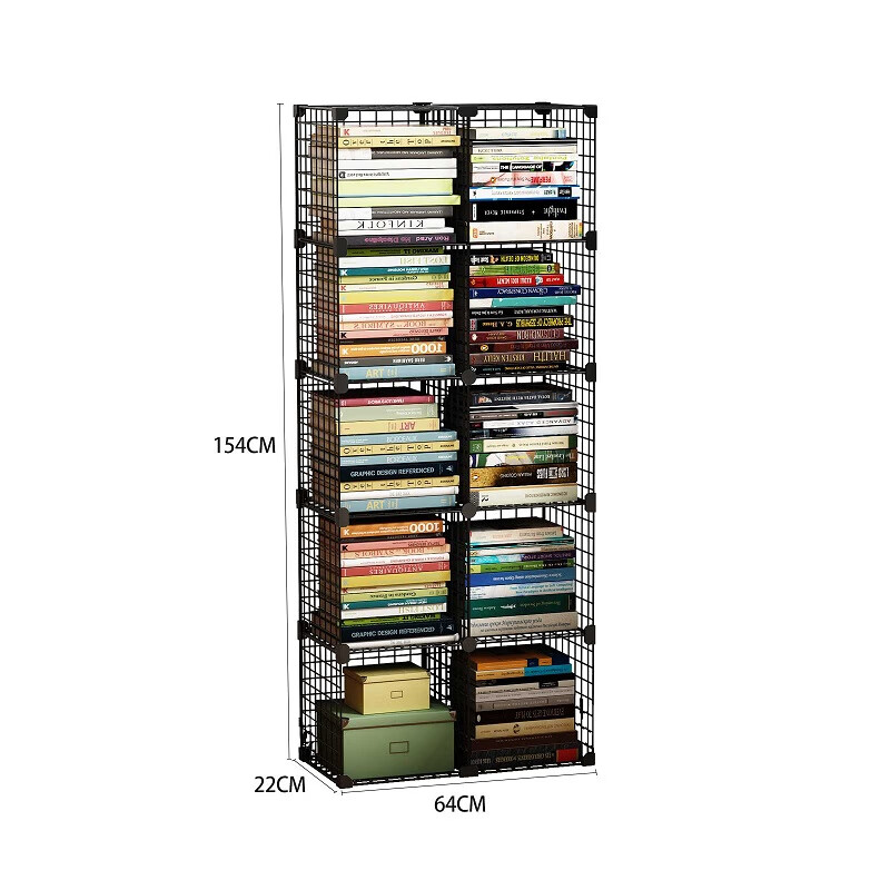 Anya simple bookshelf floor iron art narrow cabinet living room storage rack free combination large capacity bookcase 2 columns 5 layers