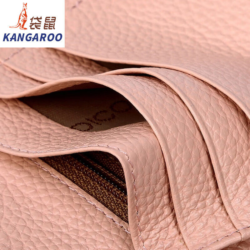 Kangaroo (KANGAROO) carefully selected quality wallet women's long genuine leather 2024 new student wallet Xiaoqing Korean first layer cowhide clip thin pink (thick version)