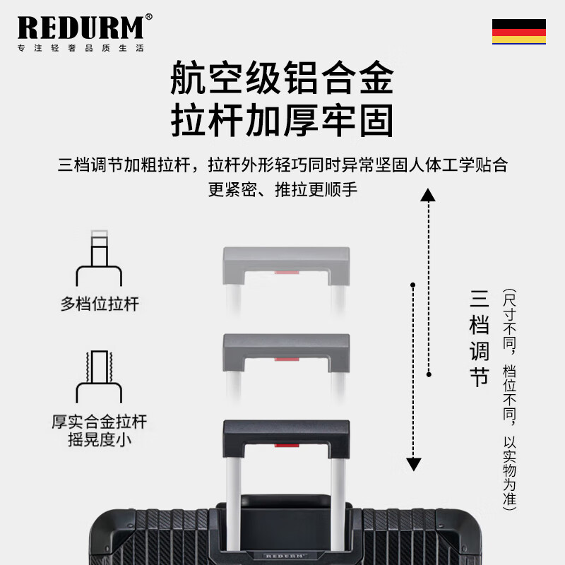 REDURM all-aluminum-magnesium alloy large-capacity suitcase, lightweight boarding suitcase, business trip trolley case, high-looking steel gun color - flagship 3D pattern scratch-resistant and wear-resistant hard case 20 inches - boarding-ready