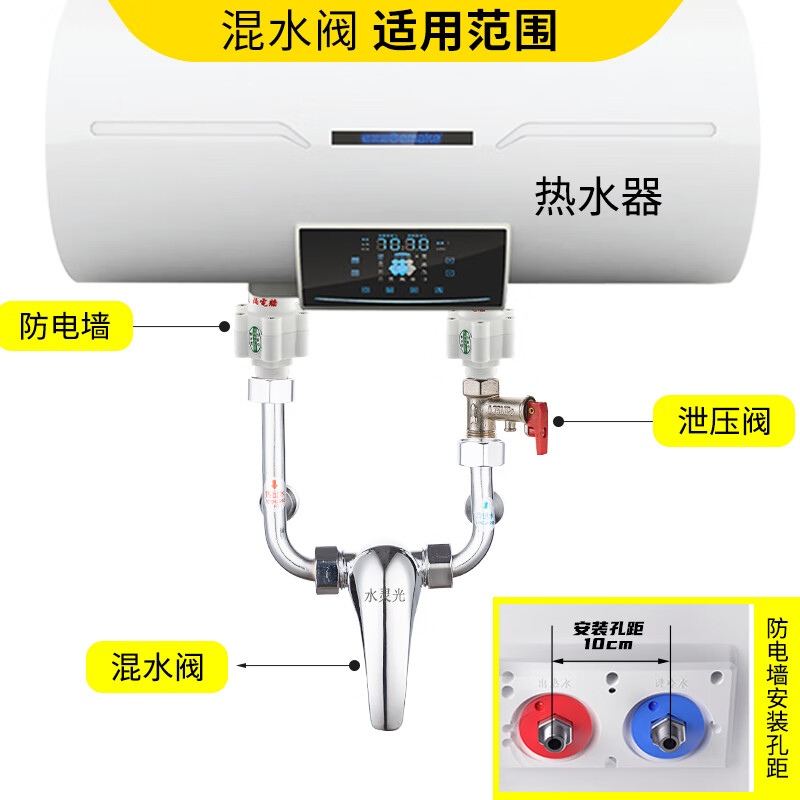 Shuilinguang electric water heater mixing valve, hot and cold faucet, U-shaped valve, surface-mounted household shower accessories, universal, all-copper mixing valve (raw material belt + gasket included)