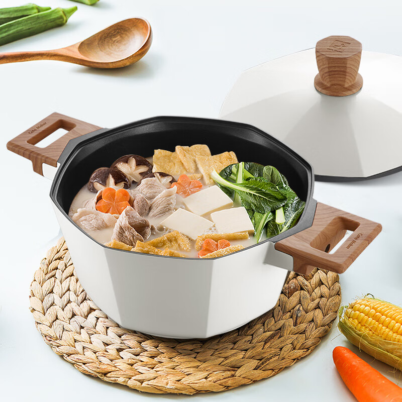 Cartermark household wok, frying pan, soup pot, milk pot three-piece set, octagonal non-stick pan and pot set, complete combination, octagonal fried milk three-piece set (30CM fried