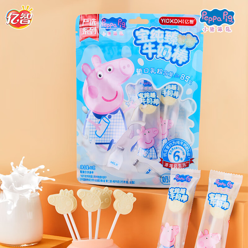 Yizhi 60g Peppa Pig Sugar-free Milk Lollipop Candy Children's Snacks Containing Calcium Prebiotic Halloween Gift Total 2 Bags 60g Milk Lollipop