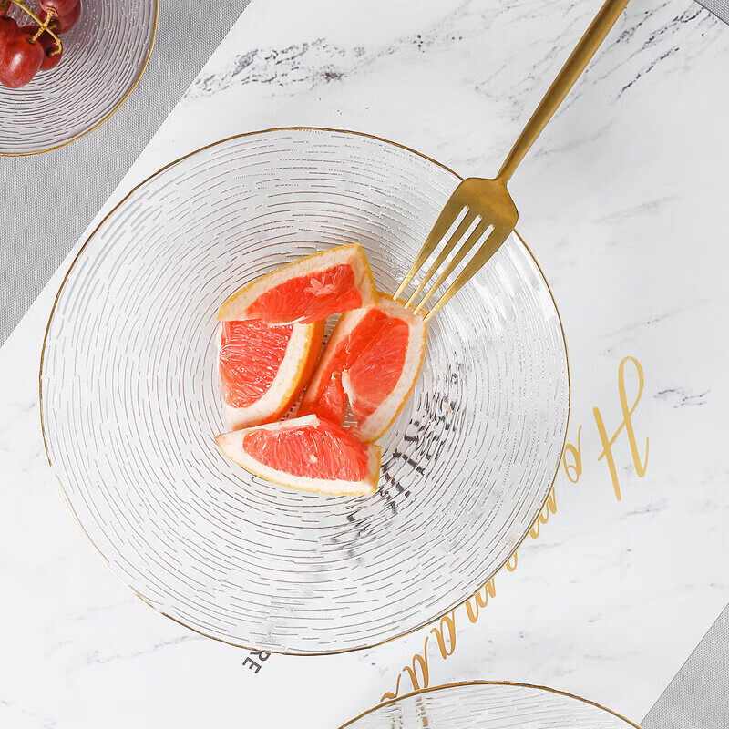 Yijia Glass Fruit Plate Light Luxury Style Dessert Plate Fruit Plate Dried Fruit Snack Plate High-end Glass Dessert Plate 2 Plate