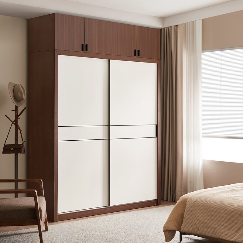 Quanyou Home Nordic log style furniture sliding door wardrobe bedroom wardrobe home sliding door storage storage combination cabinet