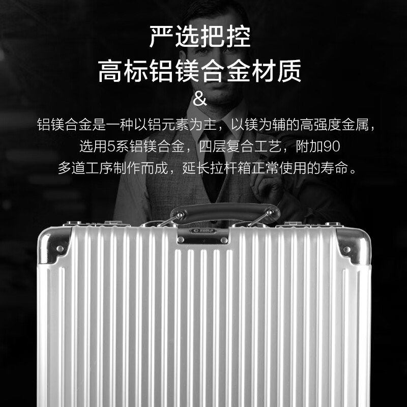 World Geographic pilot stewardess boarding case aluminum magnesium alloy suitcase aluminum frame 18-inch suitcase men's computer password box luxury silver (vertical grain aluminum-magnesium alloy) 18 inches - boarding available