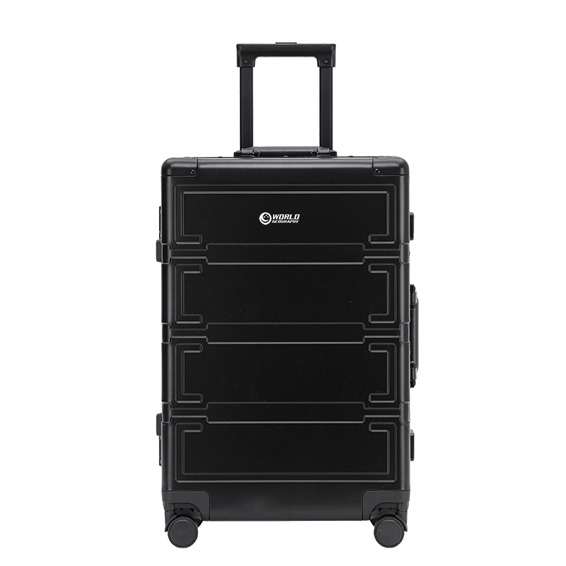 World Geographic German Aluminum Magnesium Alloy Suitcase Male Student Suitcase Metal Aluminum Frame Trolley Case Female Universal Wheel Boarding Bag Phantom Black (Aluminum Magnesium Alloy) 20 Inches - Boarding Case