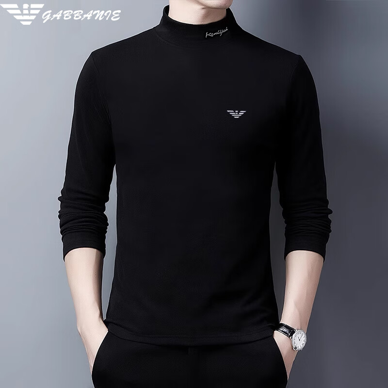 ARMANI EXCHANGE Armani no-iron long-sleeved T-shirt for men spring and autumn new inner top sweatshirt double-sided German velvet semi-turtle collar bottoming shirt high collar black 03 M 165 recommended 100-120 pounds