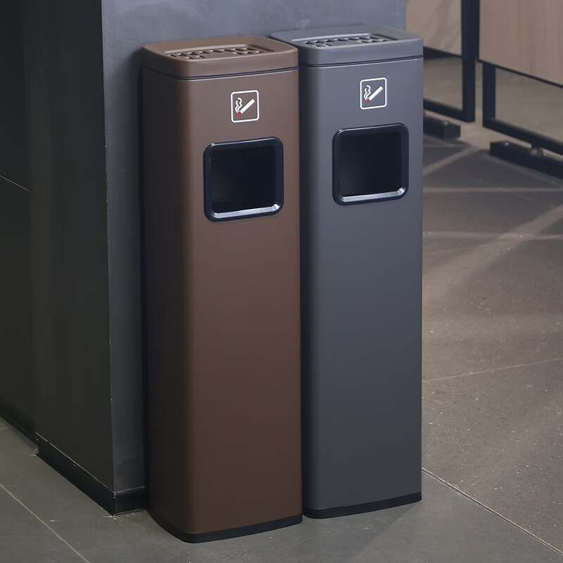 Hotel lobby stainless steel vertical elevator entrance trash can with ashtray corridor aisle smoking smoke extinguishing column commercial short model - sand silver steel (smoke extinguishing only)