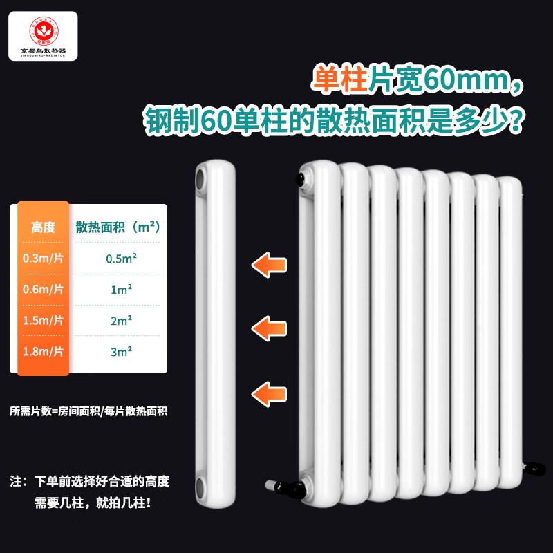 Kyoto Bird steel large water channel radiator home water heating wall-mounted radiator centralized self-heating living room kitchen bedroom steel 6030-height 150cmX4 pieces set