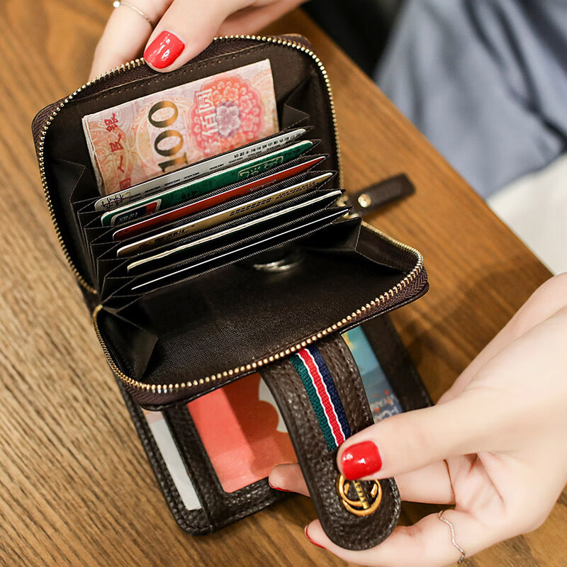 Woodpecker (TUCANO) brand fashion wallet women's short style exquisite 2024 new two-fold multi-card slot folding card bag all-in-one small gray (17 card slots)