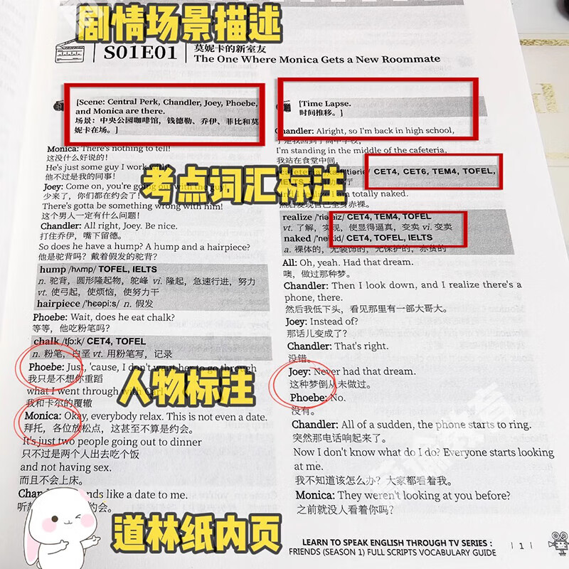 Douyin Books Weiyu Official Authorization Friends Season 1 Season 2 Season 3 Season 4 All Lines Vocabulary Guide Chinese and English Bilingual Script Notes Spoken Language Book English Level 4 and 6 Specialist 8 GRE IELTS TOEFL Vocabulary Encyclopedia Friends Season 1+Season 2+Season 3+Season 4