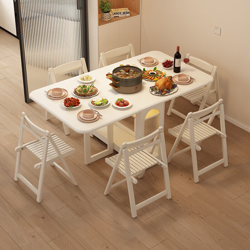Isabel white solid wood folding dining table integrated sideboard small apartment cream style retractable dining table multifunctional removable 1.2m all solid wood dining table