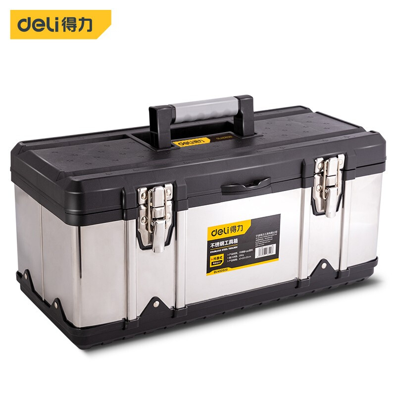 Deli Tool Box Stainless Steel Household Set Industrial Grade Multifunctional Vehicle Mounted Large Hardware Portable Electrician Storage Box Stainless Steel Tool Box 20 Inch
