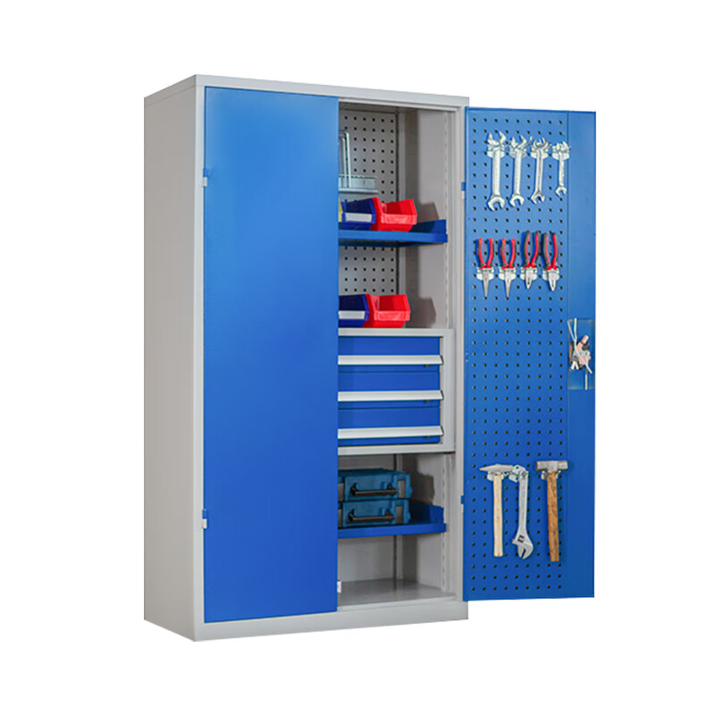 INFORM heavy-duty tool cabinet metal cabinet workshop double door thickened tool cabinet mobile storage cabinet parts storage cabinet multi-functional tool cabinet with hanging plate three drawers and two boards