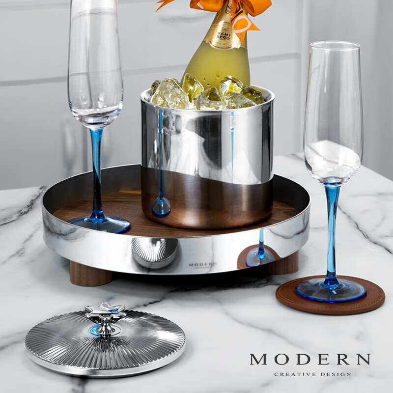 MODERN DELICATE LIFEL MODERN light luxury double-layer ice bucket ice cube storage bucket stainless steel commercial creative champagne bucket red wine chilled double-layer ice bucket (without clip)