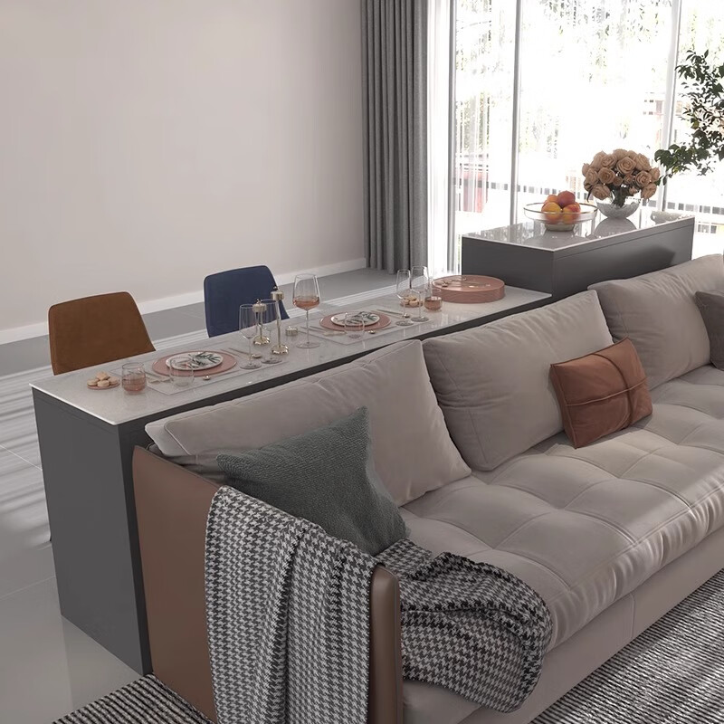 岩板吧台桌家用客厅餐边柜岛台一体沙发后背靠山隔断柜靠背柜定制 定制专拍