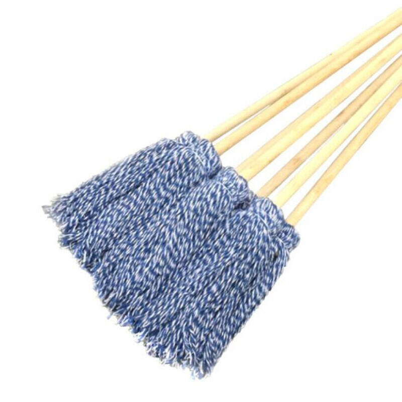 Hasdick gnjz-1026 old-fashioned wooden handle mop, thick and long wooden handle cotton mop, round head absorbent mop, blue and white line mop 1