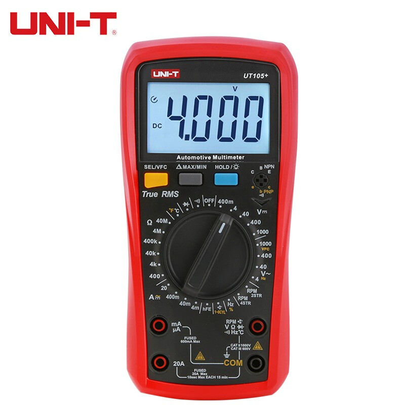 Uni-T multimeter high-precision car repair ammeter intelligent anti-burn 1000V voltmeter electrician auto repair special meter UT105+ (VFC/engine speed/closure angle