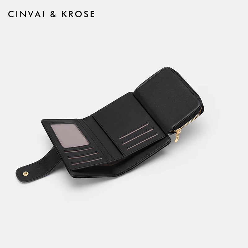 CinvaiKrose Bags Women's Bags Wallet Women's 2025 New Genuine Leather Wallet Niche Design Multi-Card Slot Coin Purse Black